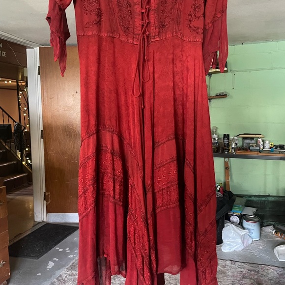 Bohemian / Indian Style Lace-Up Red Maxi Dress - Picture 9 of 9